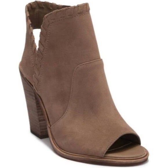 Vince Camuto Shoes - Vince Camuto Kicetta Peep Toe Booties | Neutral Suede Cutout Heels 9.5